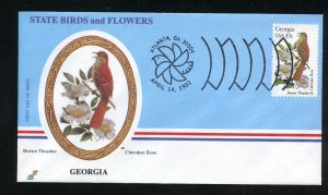 US 1962 State: Georgia Brown Thrasher Cherokee Rose UA Spectrum cachet FDC