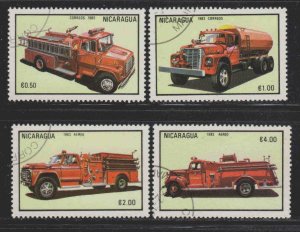 Nicaragua #1306-12 ~ Short Set of 4 of 7 ~ Fire Trucks ~ Ucto, MX  (1983)