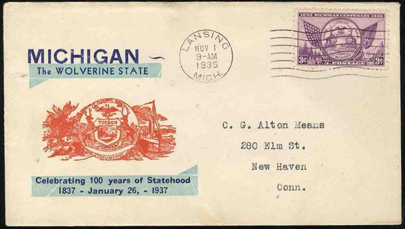 United States First Day Covers #775-40, 1935 3c Michigan Centenary, Fairway c...