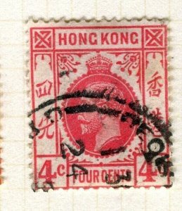 HONG KONG CHINA PO; 1917-20s early GV Optd. issue used 4c. value
