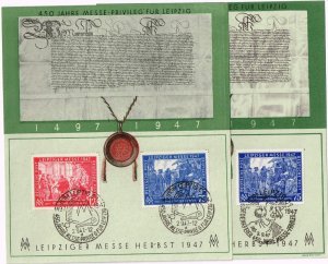 DDR 1947,Sc.#580 +581 color a+b used on card of Leipzig Fair