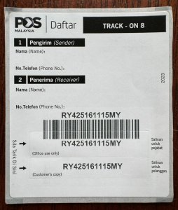 2023 POS MALAYSIA Registered Post Label/Sticker for Local Addresses Unused M5357