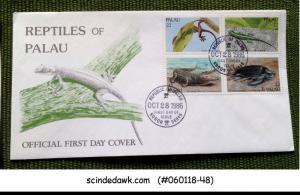 PALAU - 1986 REPTILES OF PALAU - 4V - FDC