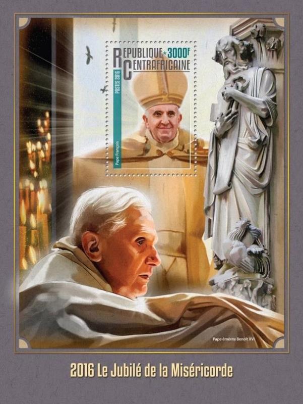 Cent African Rep 2016 MNH Jubilee of Mercy Pope Benedict Francis 1v S/S Stamps