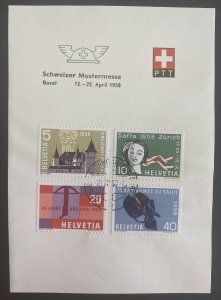 1958 Schweiz Switzerland First Day Sheet Cover FDC Schweizer Sample Fair