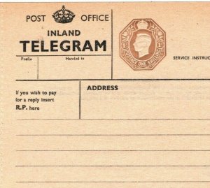 GB KGVI TELEGRAPH FORM 1s c1941 Telegram 28a {samwells-covers} 41.12