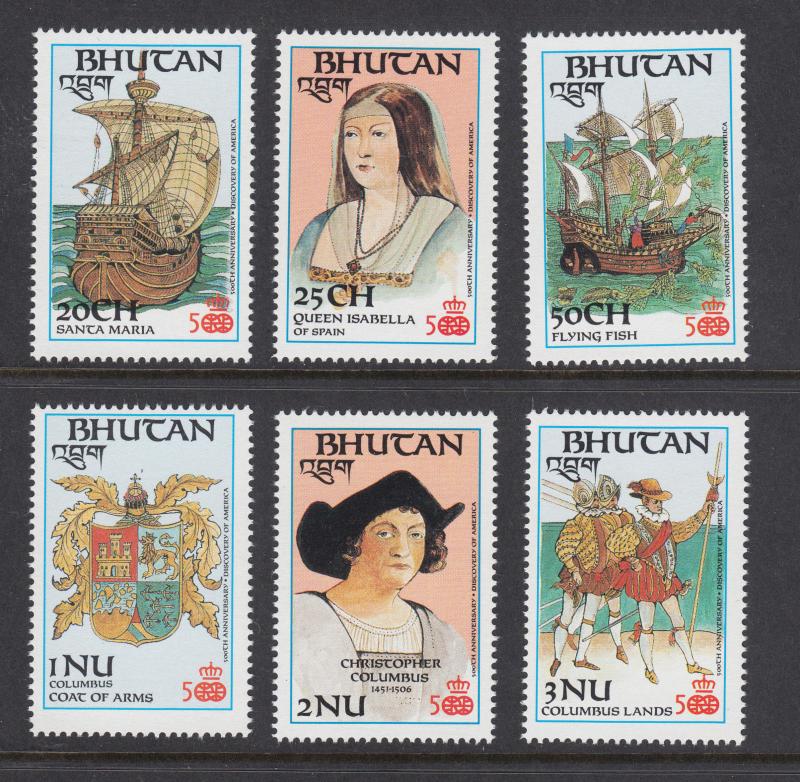 Bhutan Sc 584-596 MNH. 1987 Columbus, cplt set incl stamps & souv sheets, VF.