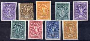 El Salvador 1890 imperf set of 9 colour trial proofs with...