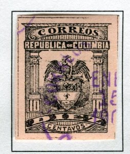 COLOMBIA; 1902 early Coat of Arms issue IMPERF fine used hinged 10c. value