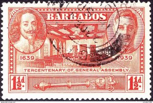 BARBADOS 1939 KGVI 1½d Orange, Tercentenary of General Assembly SG259 Used