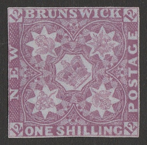 NEW BRUNSWICK 1851 Crown & Flowers 1/-. SG 5 cat £30,000. RARE. Certificate. 