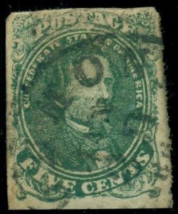 CONFEDERATE STATES #1, 5¢ green, used with town cancel, F/VF, Scott $175.00