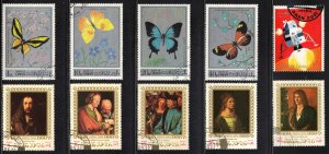 Oman, State ~ 10 Different Stamps ~ Butterflies, Art, Space ~ Ucto, MX