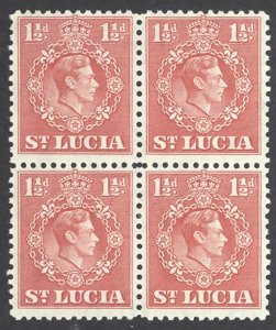 St. Lucia Sc# 113 MNH Blocks/4 1943 1½p George VI