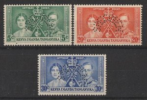 KENYA, UGANDA & TANGANYIKA 1937 KGVI Coronation set 5c-30c SPECIMEN. MNH **.