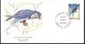 Birds-FDC-French Polynesia-Ultramarine Lorikeet-1990-