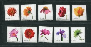 US SC# 4176 - 4185 -- NH, VF -- 41¢ Flowers Singles Set  2007 From Booklet