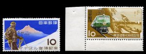 Japan #631-632 Cat$7, 1956 Mt. Manslu and Electric Locomotive, never hinged