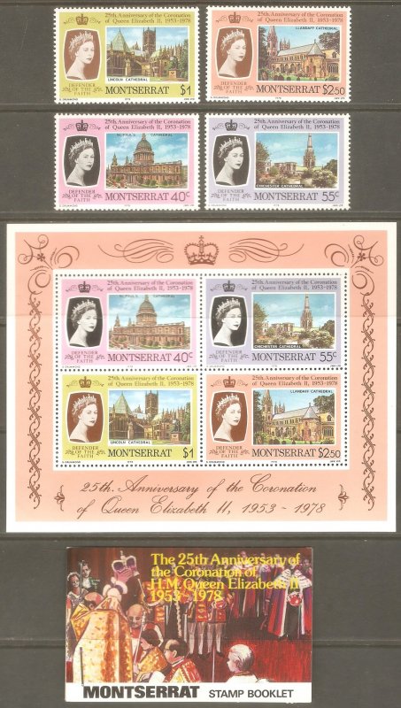 MONTSERRAT Sc# 385 - 388a MNH FVF Set-4+Souv Sht+Bklt Cpl QEII Coronation