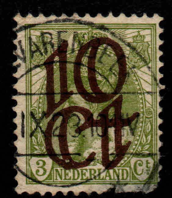 Netherlands Scott 119 used  surcharged stamp, faulty bottom right corner
