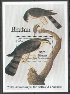 Uu0903 Bhutan Fauna Birds 200Th Anniversary J. J. Audubon 1Bl Mnh