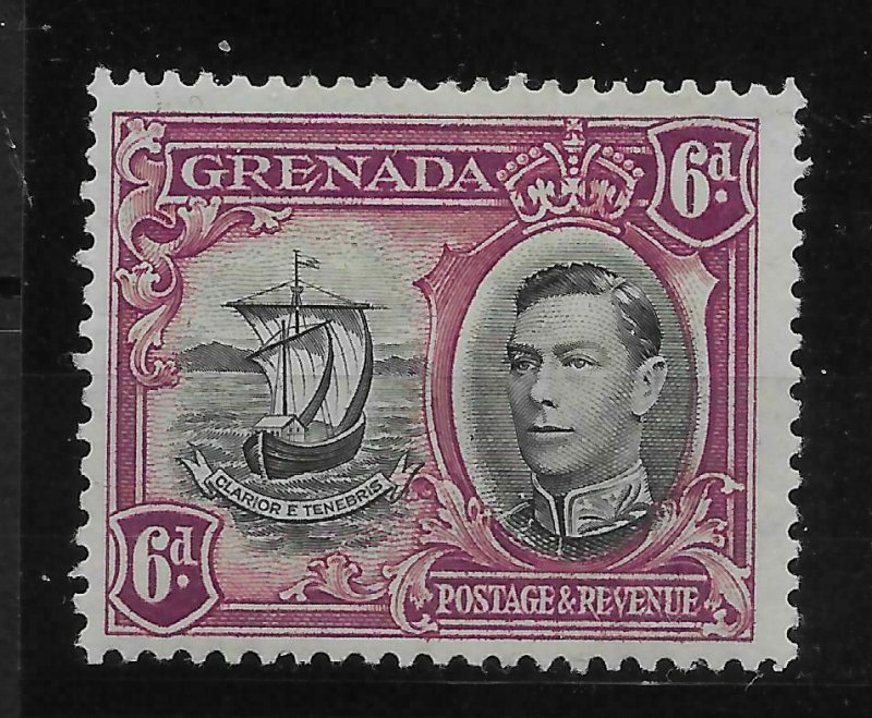 GRENADA SG159b 1938 6d BLACK & PURPLE LINE THROUGH SAIL VAR MTD MINT