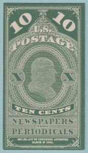 UNITED STATES PLATE PROOF PR2P4 ON CARD - 1865 NEWSPAPER ISSUE - L899