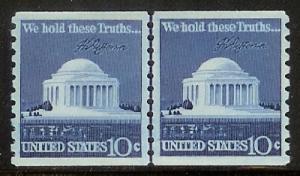 1520 Jefferson  Memorial F-VF MNH coil Line pair    [Inv3]