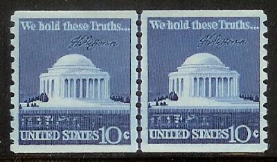 1520 Jefferson  Memorial F-VF MNH coil Line pair    [Inv3]