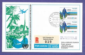 SWISSAIR   GENEVA(UN) / INDONESIA, 1980  REGISTERED AIRMAIL FIRST FLIGHT COVER.