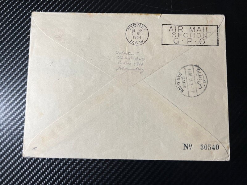 1934 Sudan Imperial Airways FFC Cover Wadi Halfa to Sydney NSW Australia