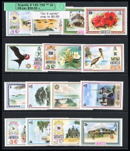 Anguilla Stamps # 145-159 MNH VF Scott Value $50.00