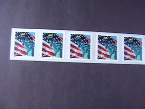 U.S.# 3980-MINT/NH-PLATE # COIL STRIP OF 5--FLAG & LADY LIBERTY--2006