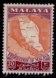 MALAYSIA - Malayan Federation QEII SG4ab, 30c orange-red & lake, NH MINT. P13