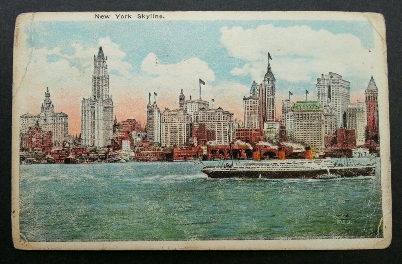USA US To Germany New York Skyline 1926 (postcard) USED *Red Cross cancellation
