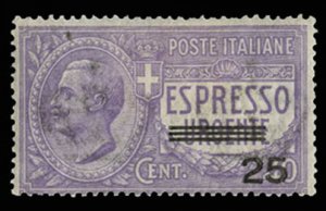 Italy #E9 Cat$40, 1917 25c on 40c violet, hinged