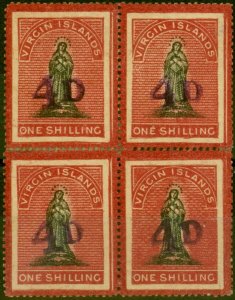 Virgin Islands 1888 4d on 1s Black & Rose-Carmine SG42 Fine MM Block of 4