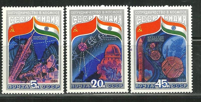 Russia 5241-43 MNH USSR-India Space Cooperation Program