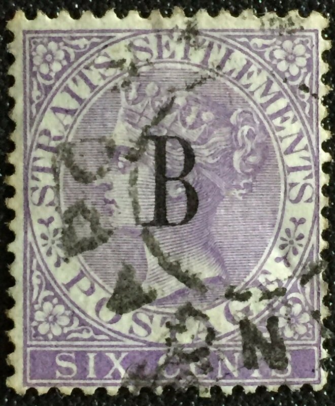 Malaya British PO Siam Thailand Bangkok STRAITS QV 6c used CC SG#19 M2871