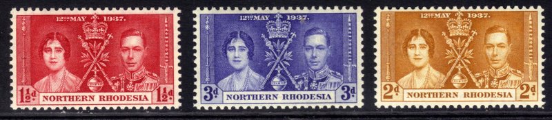 Northern Rhodesia 1937 KGV1 Set Coronation Umm SG 22  24 ( J212 )