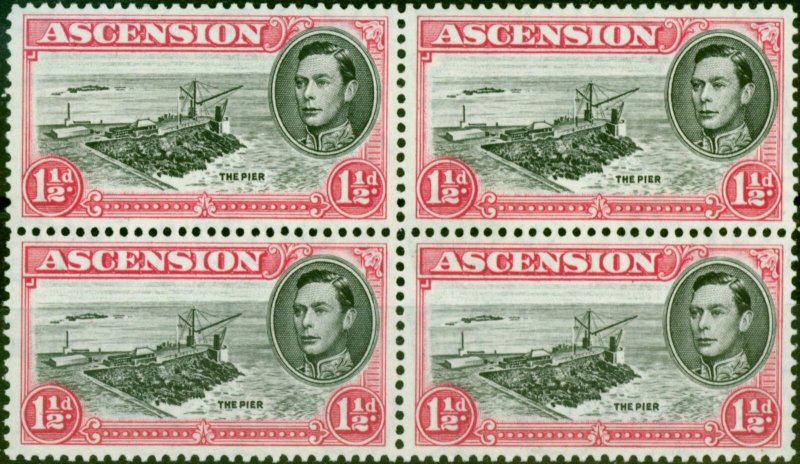 Ascension 1949 1 1/2d Black & Rose-Carmine SG40d V.F MNH & VLMM Block of 4