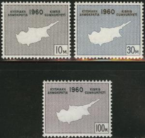 Cyprus Scott  198-200 MH* Map stamp set 1960 CV$3.75