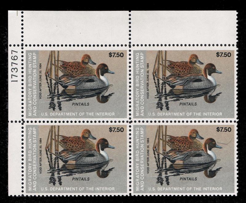 SCOTT #RW50 XF-SUP MINT PRISTINE OG NH 1983 DUCK STAMP PLATE 173767 BLOCK OF 4