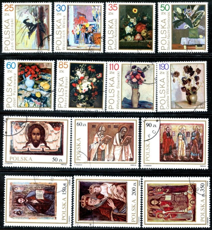 POLAND Sc#2740, 2743, 2894//2953 (60 stamps + 2 SS) 1989 Year Near Compl Used