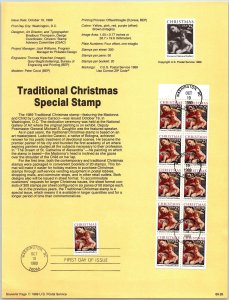 USPS SOUVENIR PAGE TRADITIONAL CHRISTMAS SPECIAL STAMP BOOKLET PANE (10) 1989