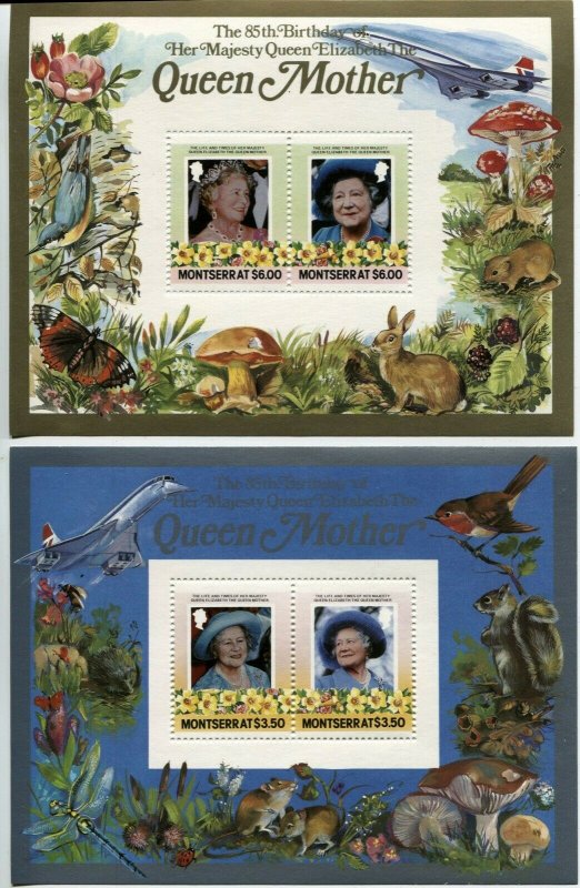 MONTSERRAT #563 #564 Royal Queen Mother 85th Birthday Souvenir Sheets Mint NH
