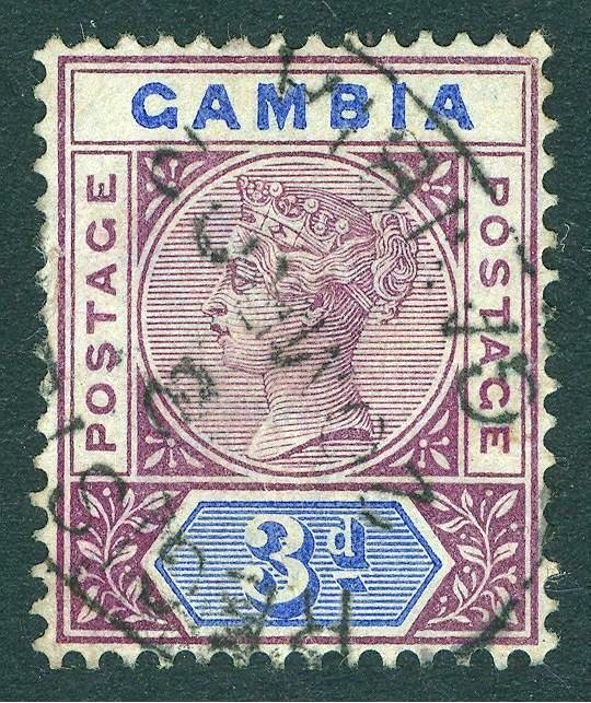 Gambia 1902 3d Deep Purple & Ultramarine SG 41b, Scott 24var, VFU Cat£100($133)