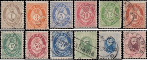 Norway #22-27, 29-34, Incomplete Set(12), W/O 28, 1877-1878, Used