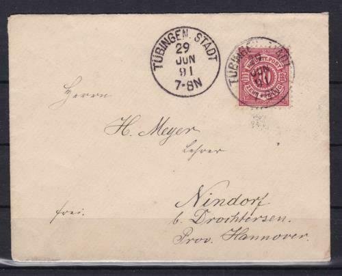 wurttemburg 1891 to hannover stamps  cover ref r13900