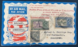 1932 Bellary India First Flight Airmail Cover FFC to Ahmedabad TATA Airways